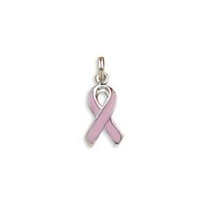  Silver & Pink Enamel Awareness Ribbon Charm / Pendant 
