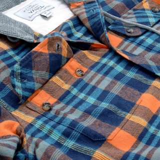 Vancl Waffle Lining Brushed Flannel Hoodie/Casual Shirt Orange/Blue 