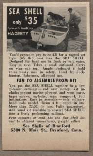 Original 1952 Vintage Ad Sea Shell Plywood Boat Kits Branford,CT .
