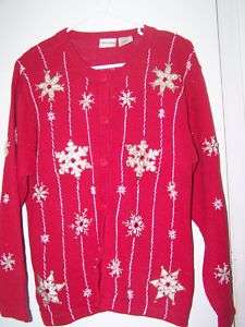 Bobbie Brooks Womans Size Small 4   6 Red SnowFlake Christmas Sweater 