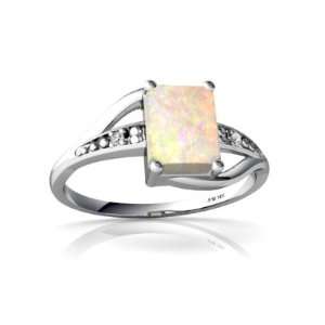    14K White Gold Emerald cut Genuine Opal Ring Size 9 Jewelry