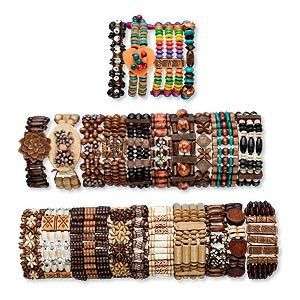 Wholesale Lot 48* Boho Wood Bracelets Great Jewelry Mix  