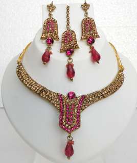   gold finish kundan cz indian jewelry necklace set bollywood style