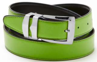 Reversible Belt Bonded Leather Removable Silver Tone Buckle LIME GREEN 