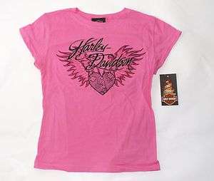 Girls Harley Davidson T Shirt   Pink Hearts   Kids Clothes  