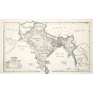  1941 Lithograph Vintage 1700 1800 British Rule Map India 