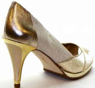 Reba Jamie Open Toe Heels Womens Shoes Beige & Gold 8.5  