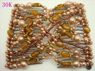 MAGIC Stretchy Glass Pearl Beads WOMEN Hair Comb J30K  