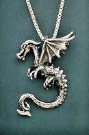 SWOOPING DRAGON Pendant NECKLACE Hand Crafted Sterling Silver Jewelry 