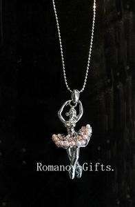 Russian Imperial Swan Lake Ballerina Necklace Pink Pearl & Crystal 