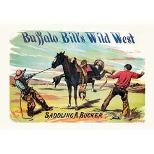    Buffalo Bill Saddling a Bucker 28X42 Canvas Giclee