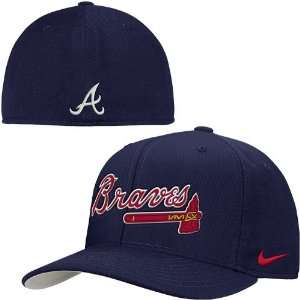   Braves Navy Tackle Twill Swoosh Flex Fit Hat