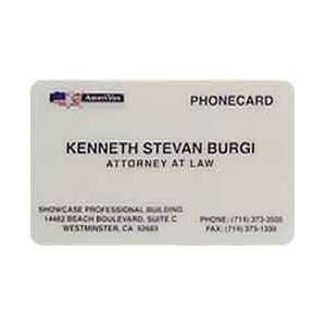 Collectible Phone Card Kenneth Stevan Burgi, Attorney; California 