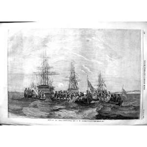 1855 BURIAL SEA FUNERAL SHIP BOAT CARMICHAEL PRINT