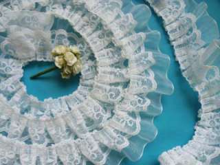 Wedding Double Layer White Floral Lace + Organza Trim 1 yards 