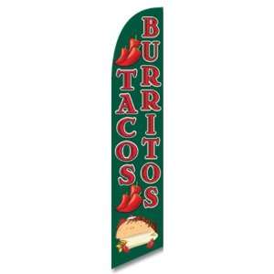 12ft x 2.5ft TACOS BURRITOS Feather Banner Flag Set   INCLUDES 15FT 