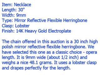 NEW 14K GOLD GP 9mm MIRROR HERRINGBONE 30 NECKLACE NECK CHAIN SHIPS 