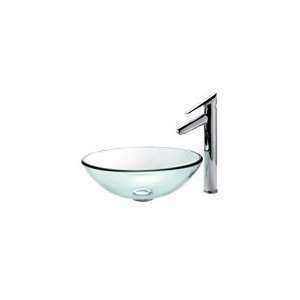   Glass Vessel Sink and Decus Bathroom Faucet Chrome