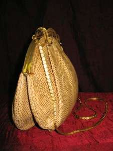 NEW Judith Leiber British Tan Lizard Skin Clutch/Shoulder Bag, Rare 