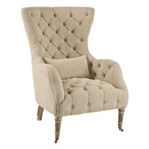   Olivia Large Tufted Washed Hemp Wing Back Arm Chair