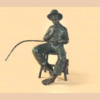 Bronze Man Sitting And Fishing On Chair Statue (Large)  