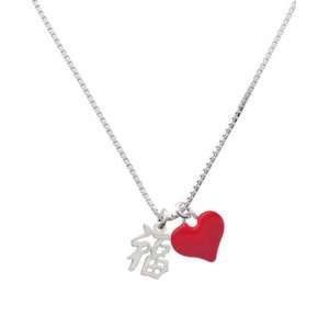   Chinese Symbol Good Luck and Red Heart Charm Necklace Jewelry