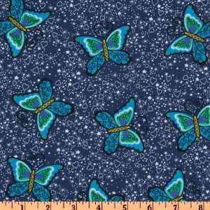  44 Wide Butterfly Love Butterfly Dark Blue Fabric By The 