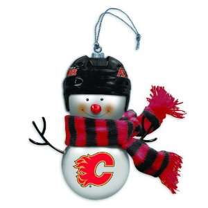 Pack of 2 NHL Calgary Flames Blown Glass Snowman Christmas Ornaments 5 