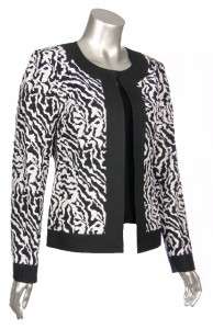 Sutton Studio Women Cotton Silk Blend Black & White Zebra Print Jacket 