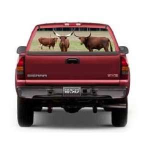 See Through Rear Window Graphic with Long Horn Cattle Scene   21.5 h 