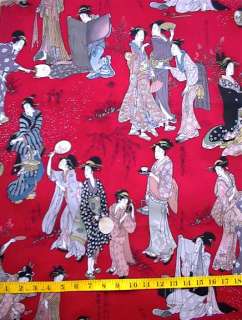 ORIENTAL Japanese STROLL by EDOGAWA fabric red background  