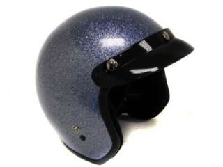 Metal Flake Motorcycle Helmet Vintage Glitter Blue Open Face 