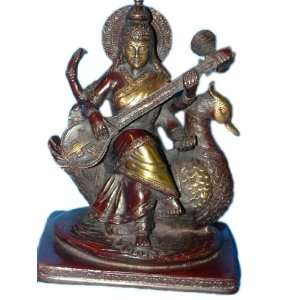  Gift Idea saraswati Playing Veena on Swan Brass Statue 7 