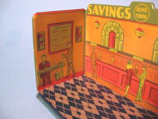 Marx Tin Lithographed HOME TOWN BANK w/Counter, 2 Chairs, Partial Box 