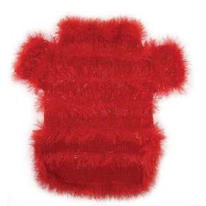   Knitted Dog Sweater with Red Sparkling Furry Trims   M