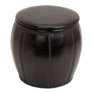    Black Leather Barrel Ottoman Footstool With Storage