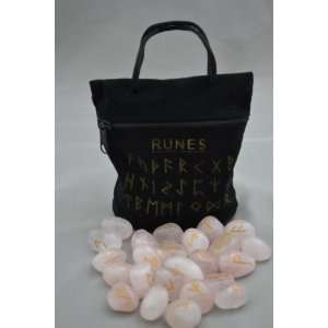 Rose Quartz Rune Stones With Black Carry Bag Everything 