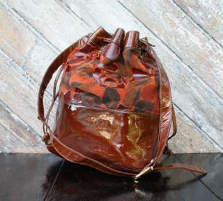 Vtg ITALIAN LEATHER Brown Bag Purse Sling Italy Bucket Floral Suede 