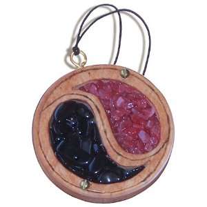 Magic Unique Gemstone and Wooden Amulet Ying Yang Car Charm In Ruby 