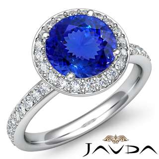   Round Blue Tanzanite Diamond Engagement Ring 14k White Gold Women Pave
