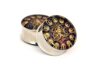 Pair of Steampunk Clock Plugs gauges Choose Size new  