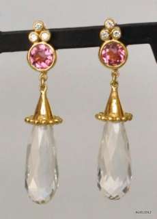 New $2,500 TEMPLE ST CLAIR 18K Gold Pink Tourmaline Crystal Earrings 