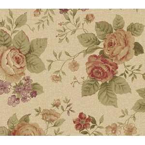    Taupe Olive and Purple Linen Rose Wallpaper