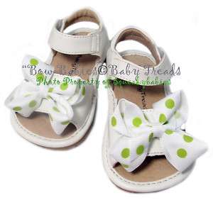 Squeaky Shoes Add A Bow White Sandal Lime White Polka  
