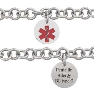  Stainless Steel Engraved Round Medical Alert ID Bracelet Jewelry
