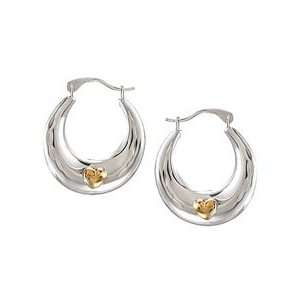  Sterling Silver with 14K Yellow Heart Accent Hoop Earrings 