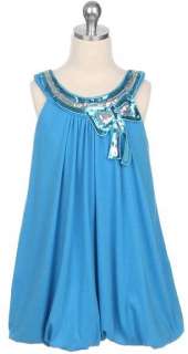   BLUE Bubble dress Silver bow Sleeveless Spring Easter Pageant party