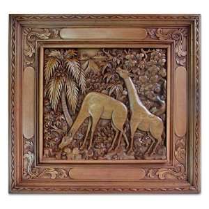  Wood relief panel, Giraffes in the Forest