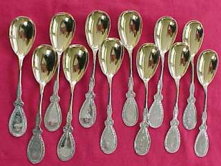 Set of 12 COIN Silver ICE CREAM SPOONS, Gold Washed  