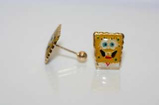 14k gold spongebob squarepants cute screw back earrings  